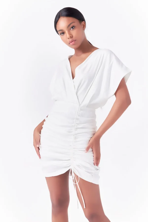 ENDLESS ROSE White Dresses | Tops*- Stretch Linen Shirred Mini Dress WHITE