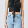 ENDLESS ROSE Tops*- Stretch Ruched Tank Top BLACK