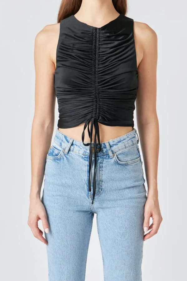 ENDLESS ROSE Tops*- Stretch Ruched Tank Top BLACK