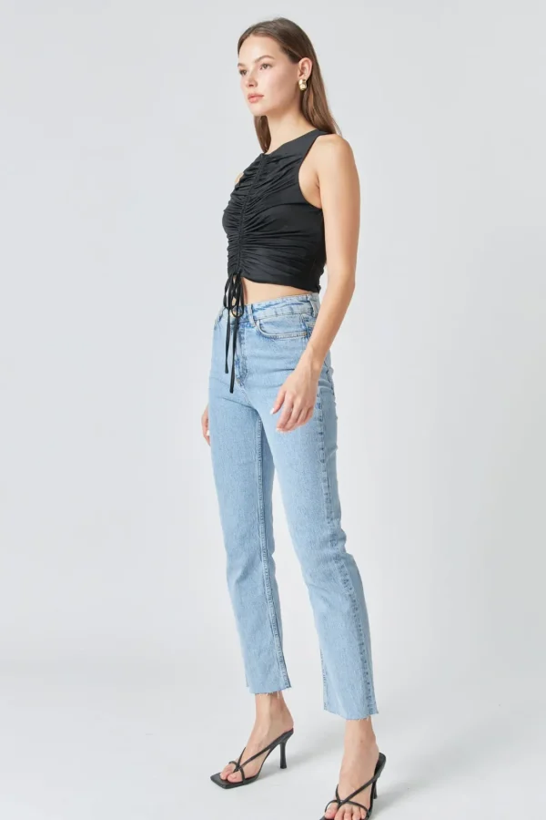 ENDLESS ROSE Tops*- Stretch Ruched Tank Top BLACK
