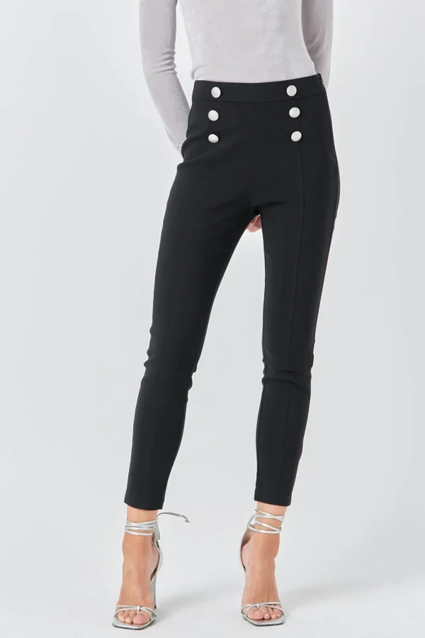 ENDLESS ROSE Pants | Tops*- Stretch Skinny Buttoned Pants BLACK