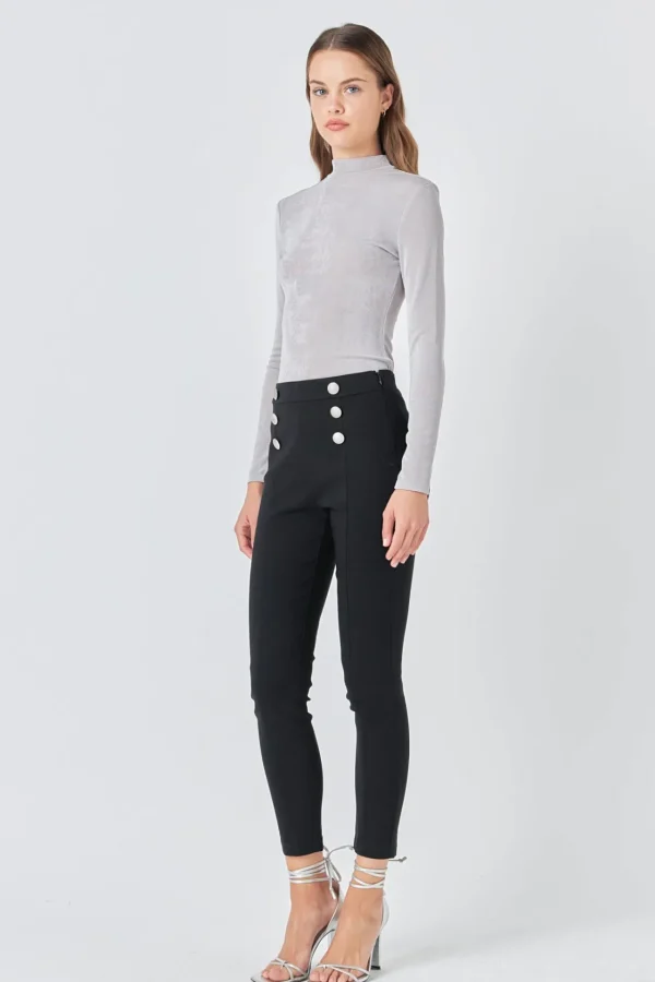 ENDLESS ROSE Pants | Tops*- Stretch Skinny Buttoned Pants BLACK