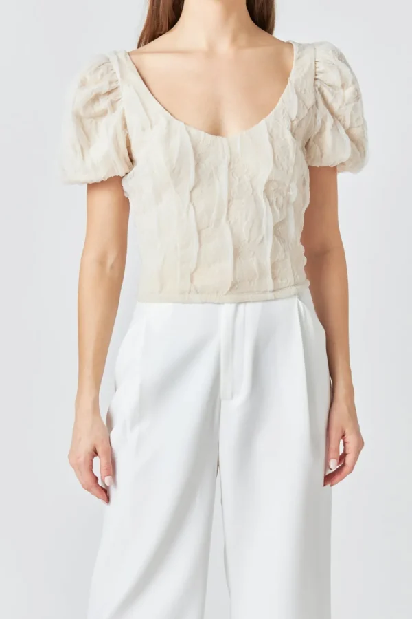 ENDLESS ROSE Tops*- Stretch Texture Top TAUPE