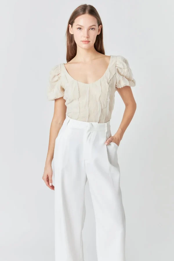 ENDLESS ROSE Tops*- Stretch Texture Top TAUPE