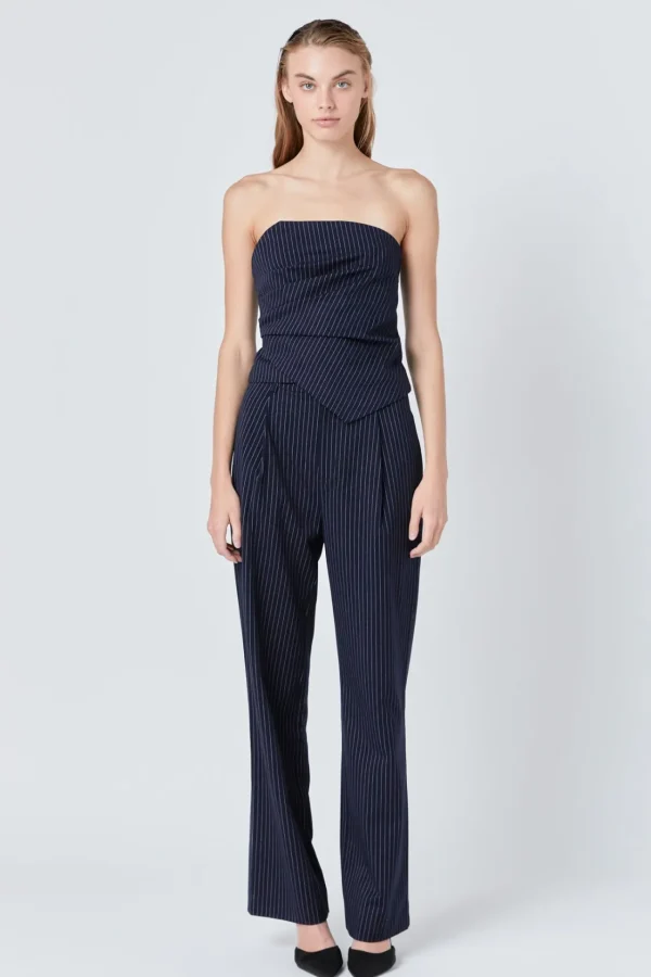 ENDLESS ROSE Matching Sets | Tops*- Stripe Draped Corset Top NAVY