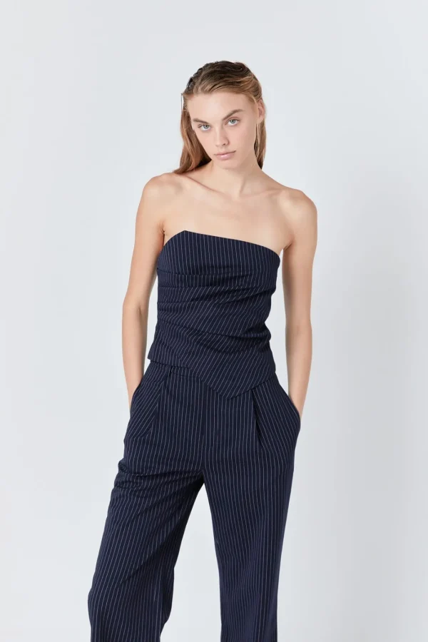 ENDLESS ROSE Matching Sets | Tops*- Stripe Draped Corset Top NAVY