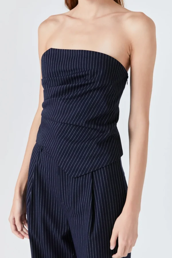 ENDLESS ROSE Matching Sets | Tops*- Stripe Draped Corset Top NAVY