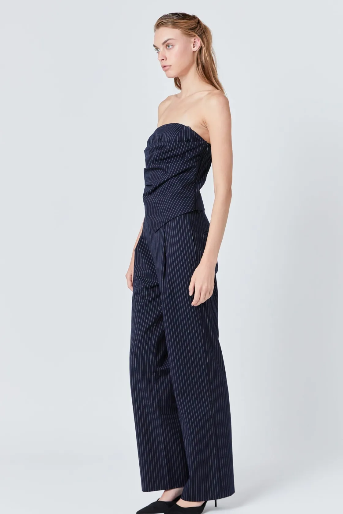 endless_rose__stripe_drap_3.webp ENDLESS ROSE Matching Sets | Tops*- Stripe Draped Corset Top NAVY