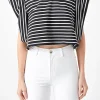 ENDLESS ROSE Tops*- Stripe Drop Shoulder Cropped Top BLACK/WHITE