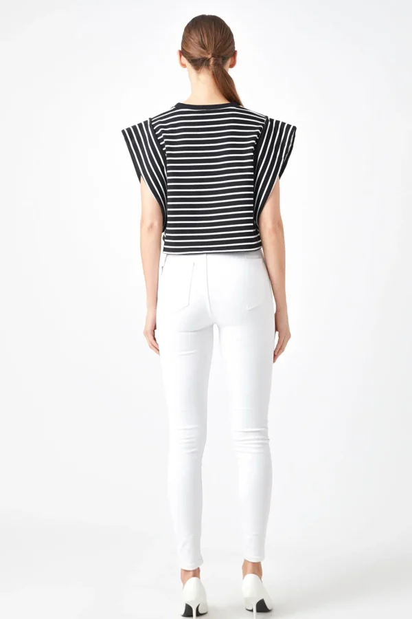 ENDLESS ROSE Tops*- Stripe Drop Shoulder Cropped Top BLACK/WHITE