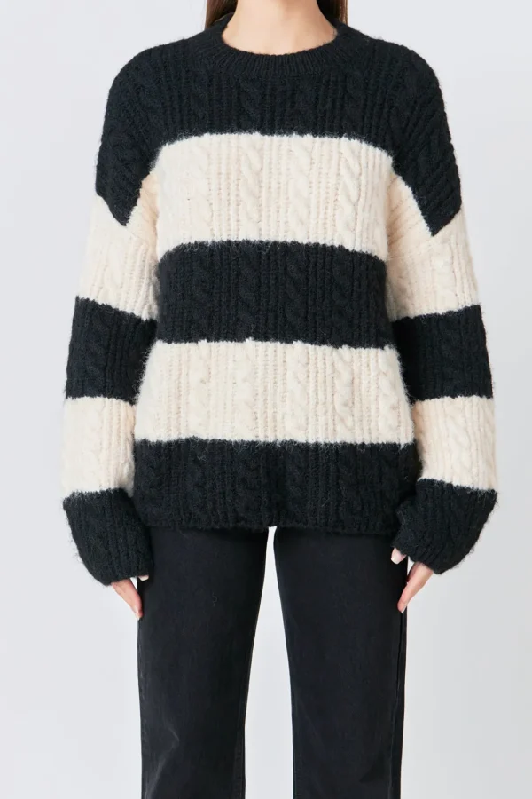 ENDLESS ROSE Sweaters & Knits | Tops*- Striped Chunky Sweater BLACK/CREAM