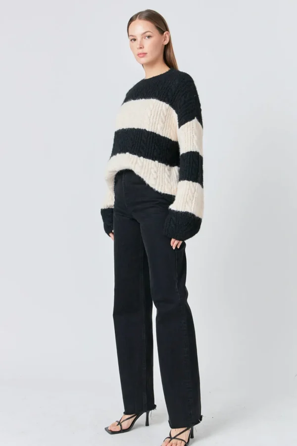 ENDLESS ROSE Sweaters & Knits | Tops*- Striped Chunky Sweater BLACK/CREAM