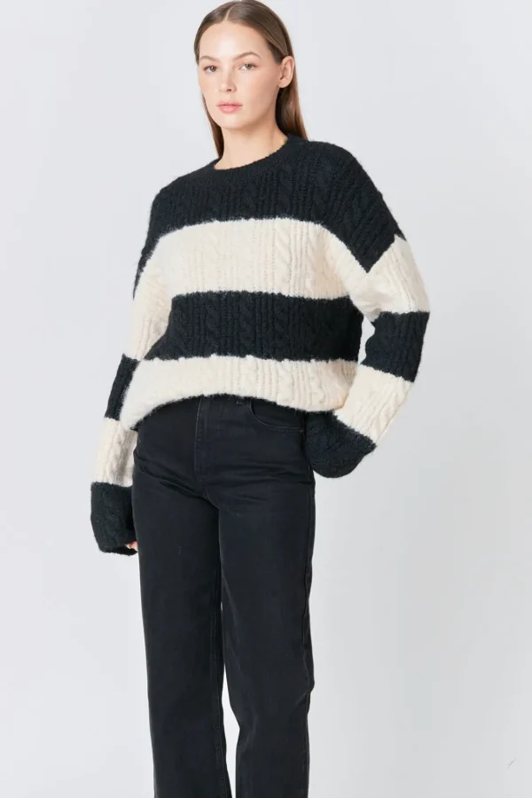 ENDLESS ROSE Sweaters & Knits | Tops*- Striped Chunky Sweater BLACK/CREAM