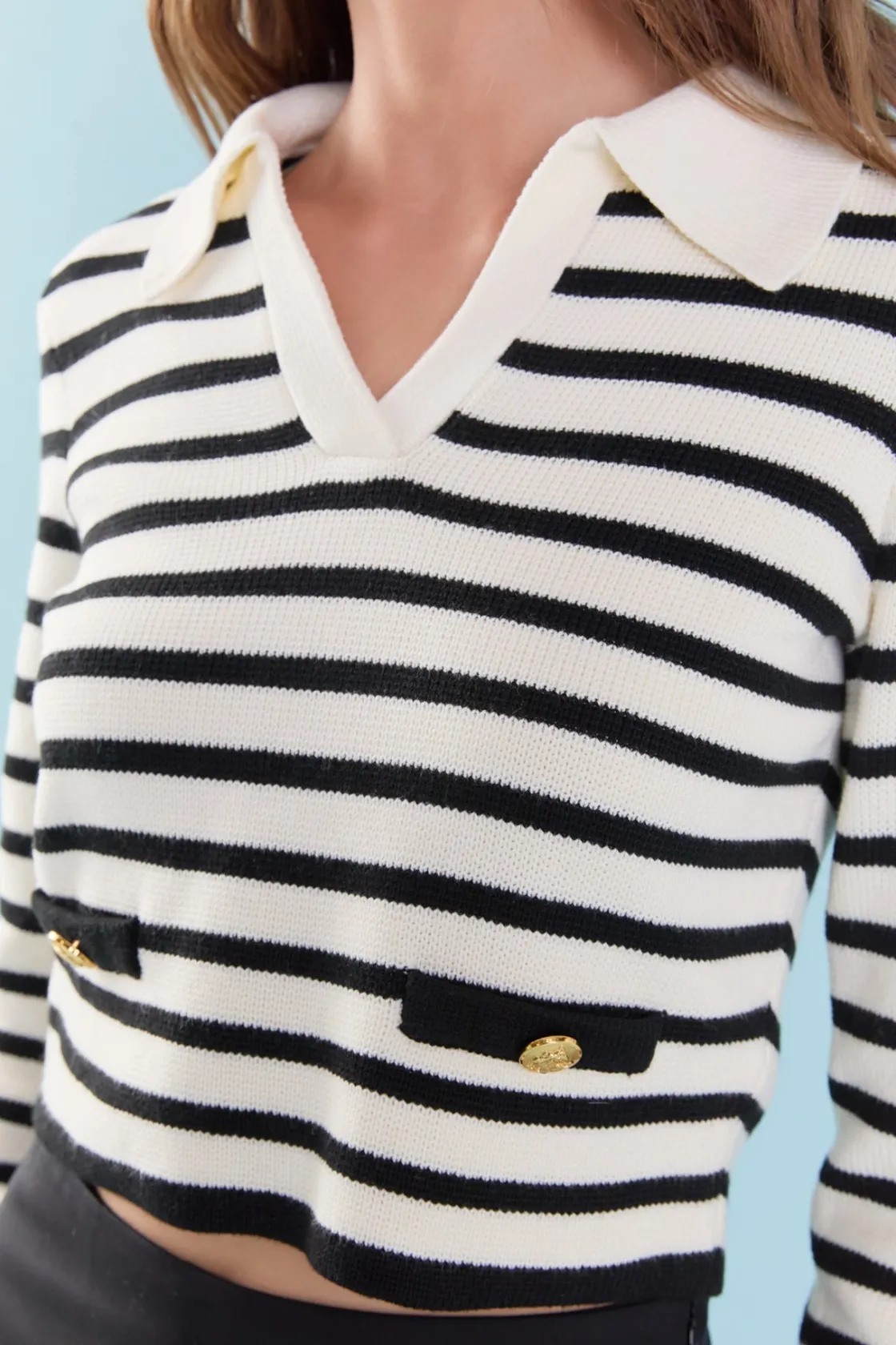 endless_rose__striped_kni_0-1.webp ENDLESS ROSE Sweaters & Knits | Tops*- Striped Knit collared Sweater IVORY/BLACK