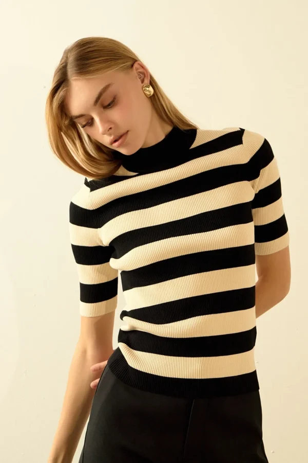 ENDLESS ROSE Sweaters & Knits | Tops*- Striped Knit Top BLACK/NUDE