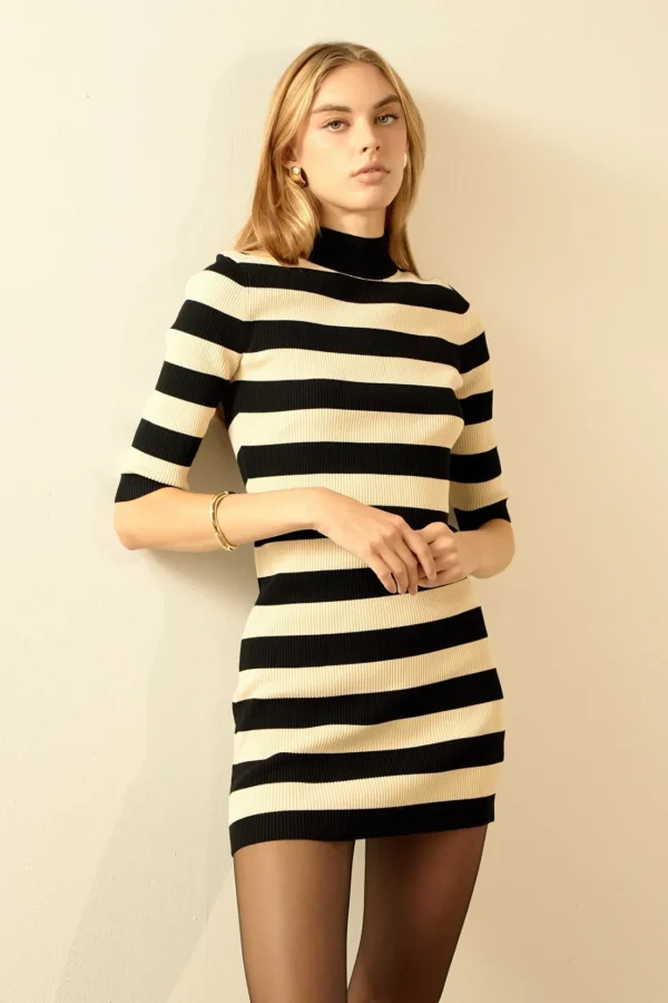 ENDLESS ROSE Sweaters & Knits | Tops*- Striped Knit Mini Dress BLACK/NUDE