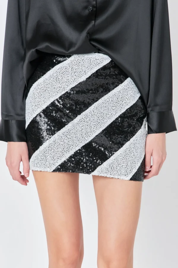 ENDLESS ROSE Skirts*- Striped Sequins Skirt BLACKWHITE