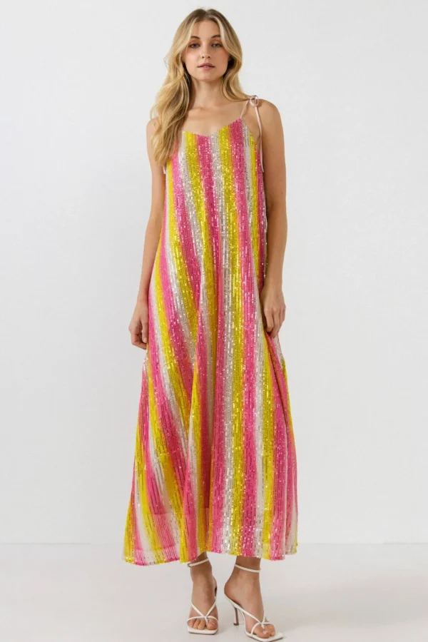 ENDLESS ROSE Tops*- Striped Sequin Maxi Dress MULTI