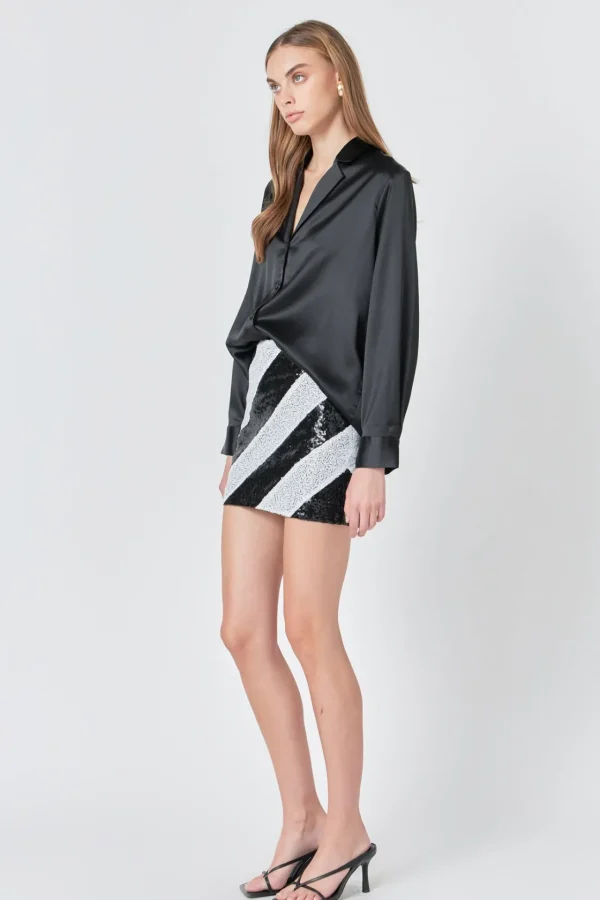 ENDLESS ROSE Skirts*- Striped Sequins Skirt BLACKWHITE