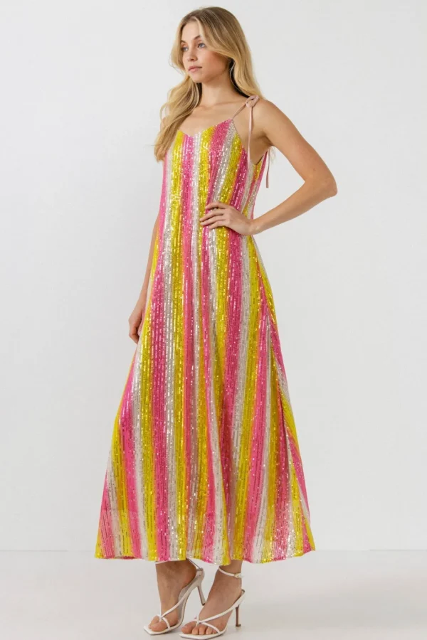 ENDLESS ROSE Tops*- Striped Sequin Maxi Dress MULTI
