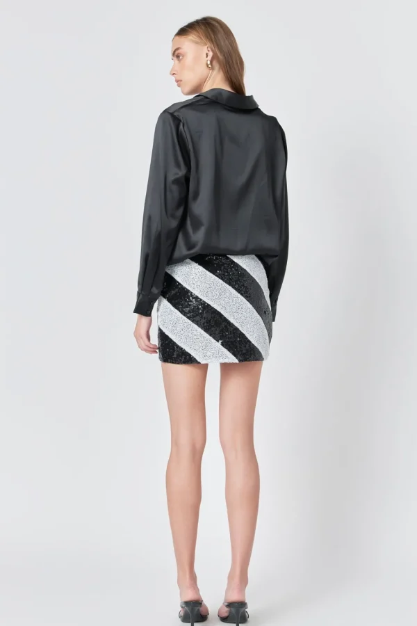 ENDLESS ROSE Skirts*- Striped Sequins Skirt BLACKWHITE