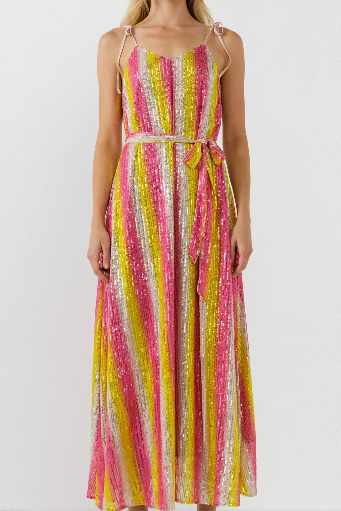 endless_rose__striped_seq_3.webp ENDLESS ROSE Tops*- Striped Sequin Maxi Dress MULTI