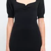 ENDLESS ROSE Puff Sleeve | Tops*- Sweetheart Knit Mini dress BLACK