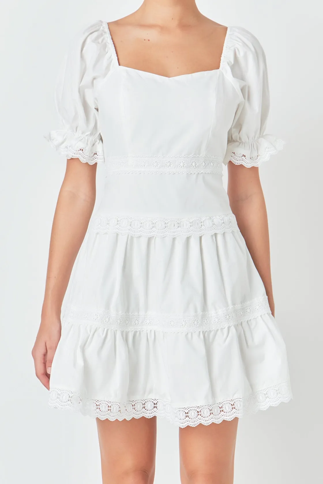 endless_rose__sweetheart__0-4.webp ENDLESS ROSE Lace Dresses | White Dresses*- Sweetheart Lace Combo Puff Mini Dress WHITE