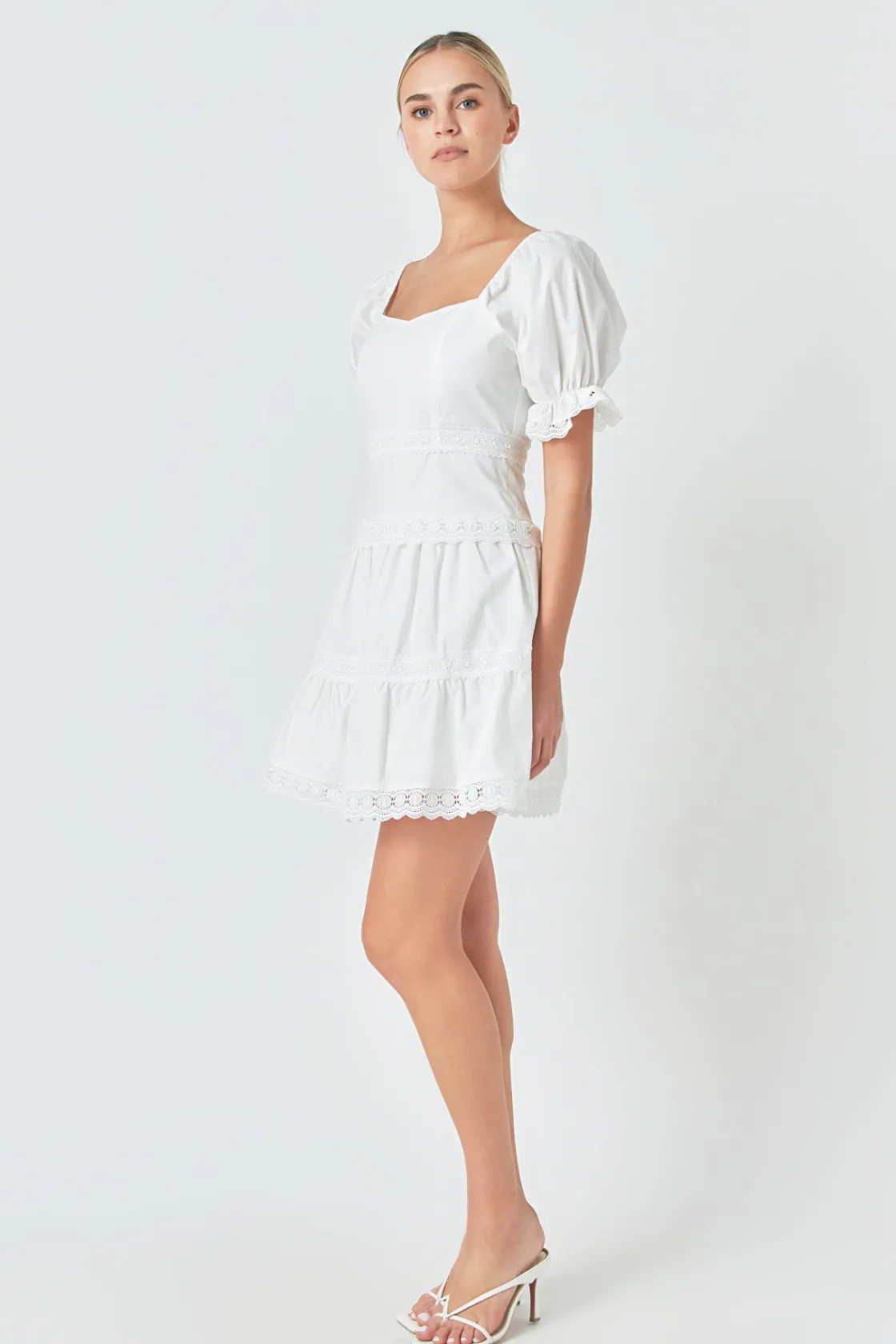 endless_rose__sweetheart__1-4.webp ENDLESS ROSE Lace Dresses | White Dresses*- Sweetheart Lace Combo Puff Mini Dress WHITE