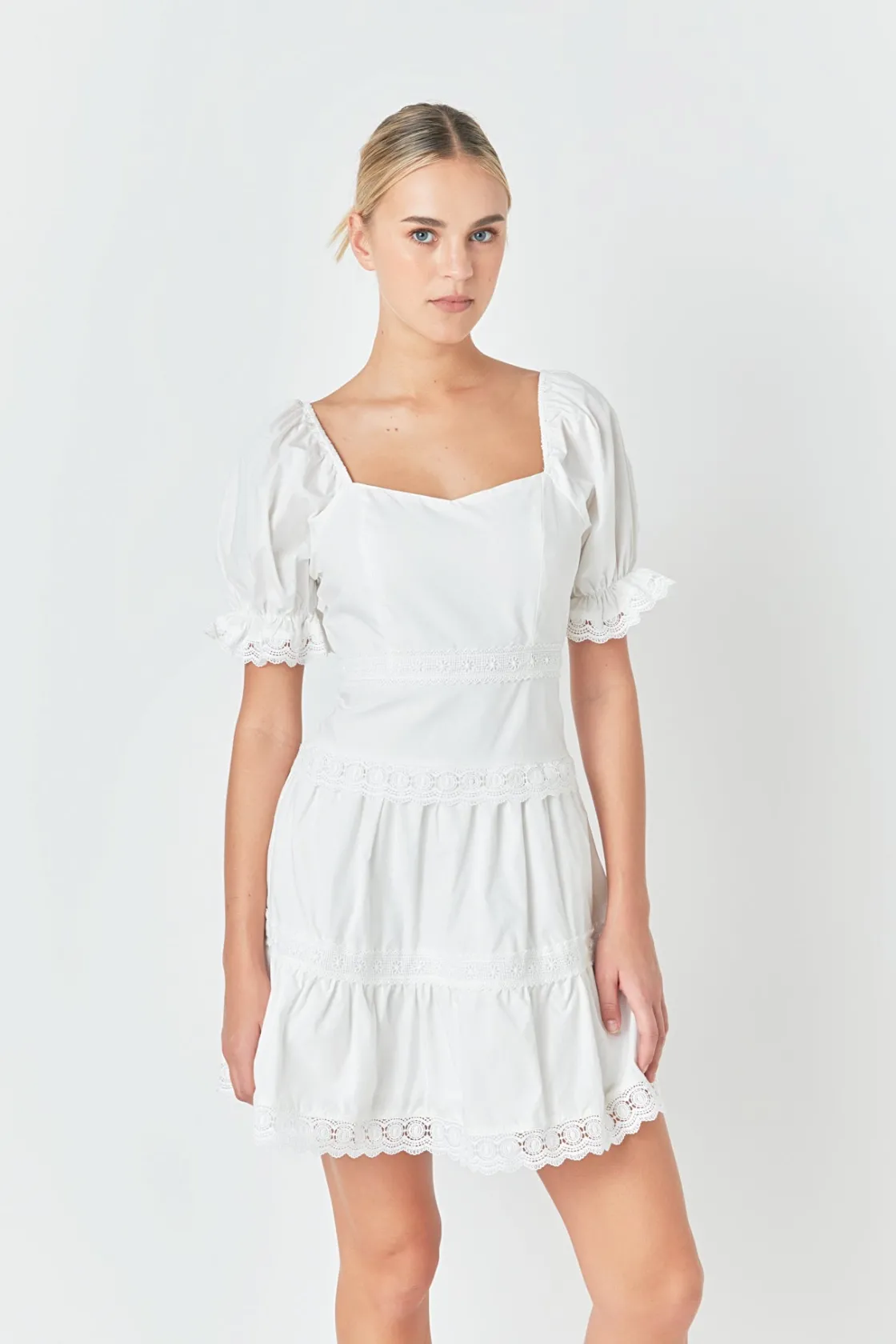 endless_rose__sweetheart__3-4.webp ENDLESS ROSE Lace Dresses | White Dresses*- Sweetheart Lace Combo Puff Mini Dress WHITE
