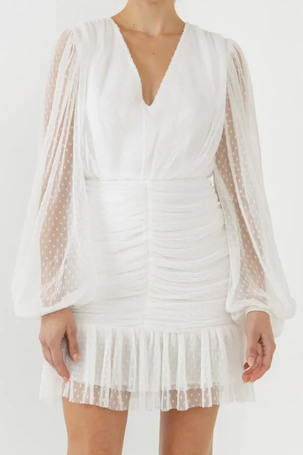 ENDLESS ROSE White Dresses | Tops*- Swiss Dot Ruched Dress WHITE