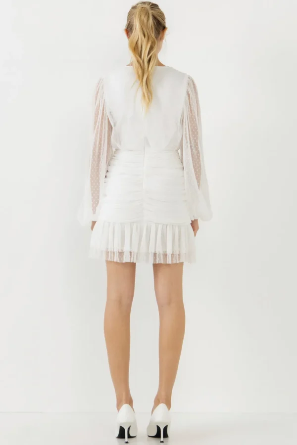 ENDLESS ROSE White Dresses | Tops*- Swiss Dot Ruched Dress WHITE