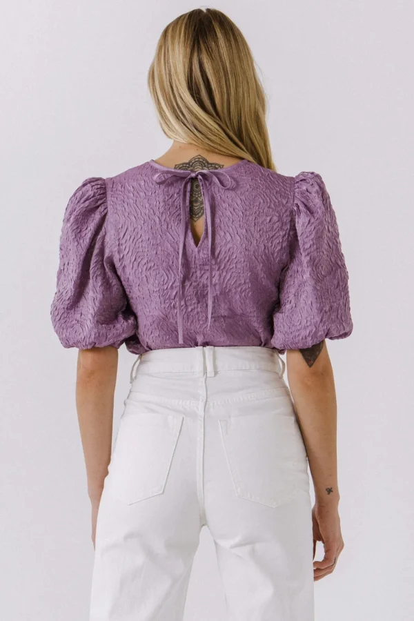 ENDLESS ROSE Tops*- Texture Fabric Puff Sleeve Top PLUM