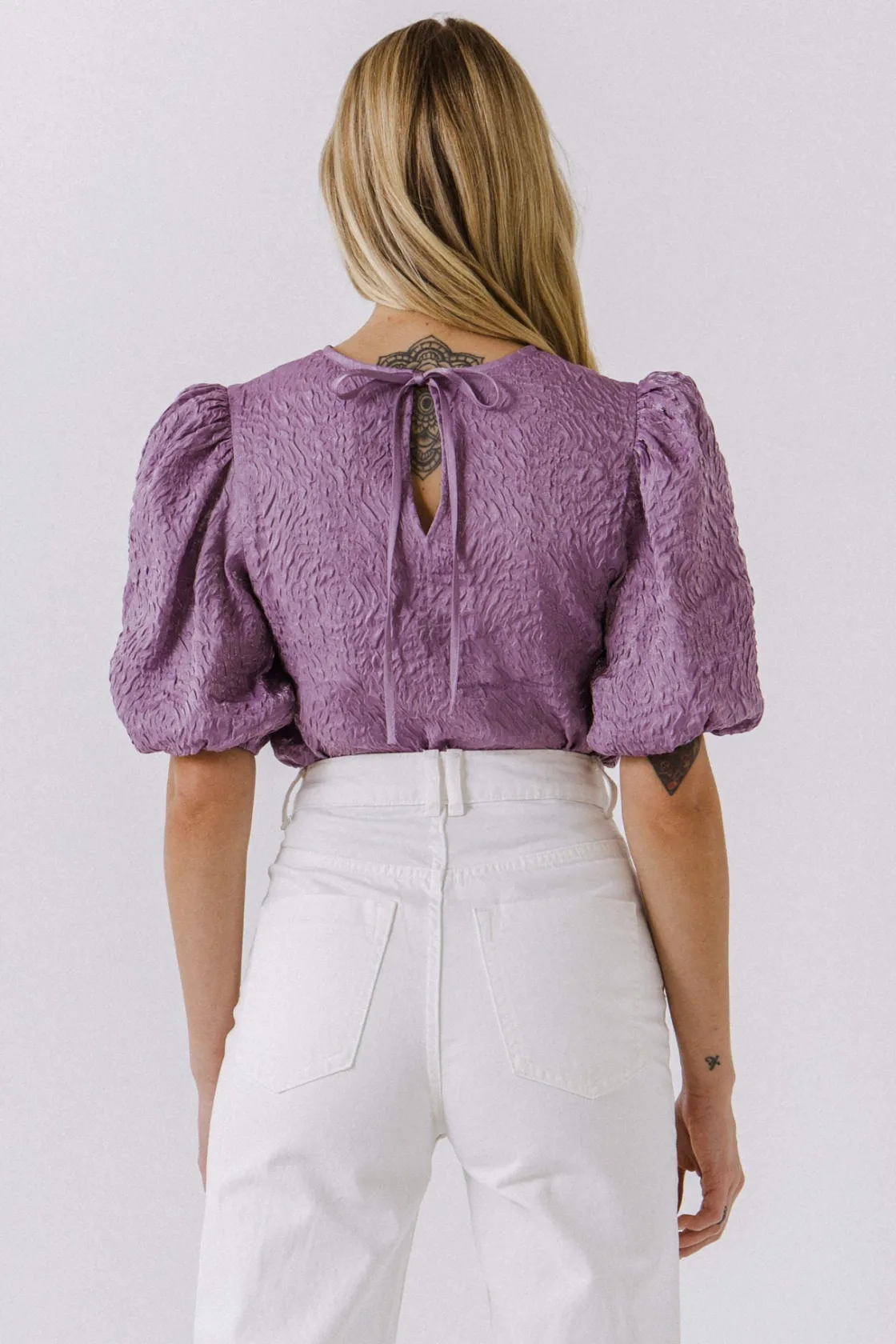 endless_rose__texture_fab_2.webp ENDLESS ROSE Tops*- Texture Fabric Puff Sleeve Top PLUM