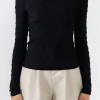 ENDLESS ROSE Tops*- Texture Fitted Top BLACK