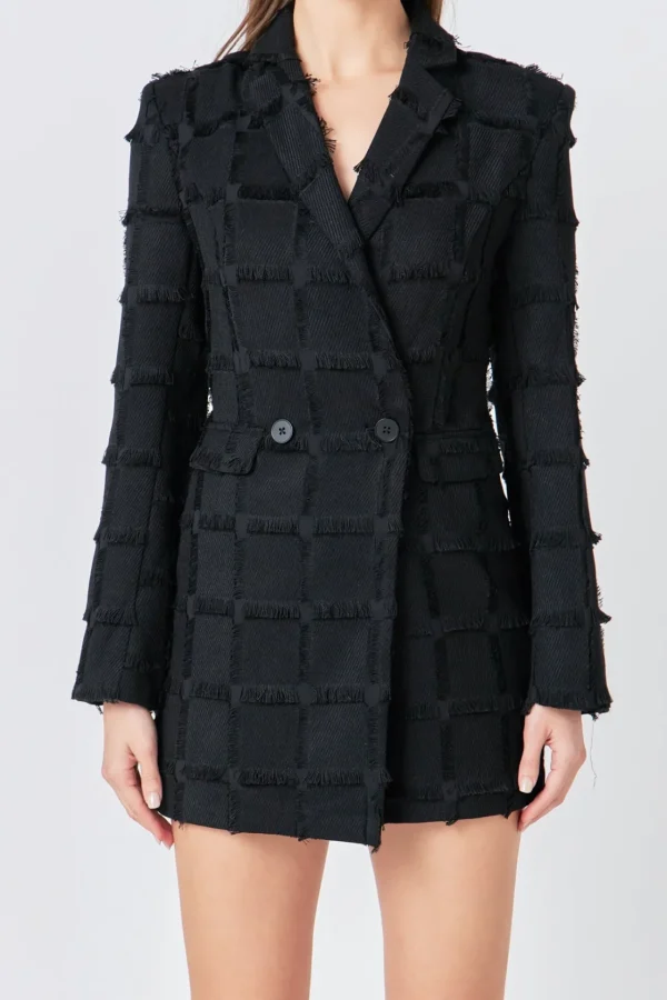 ENDLESS ROSE Blazers | Tops*- Textured Blazer Romper BLACK