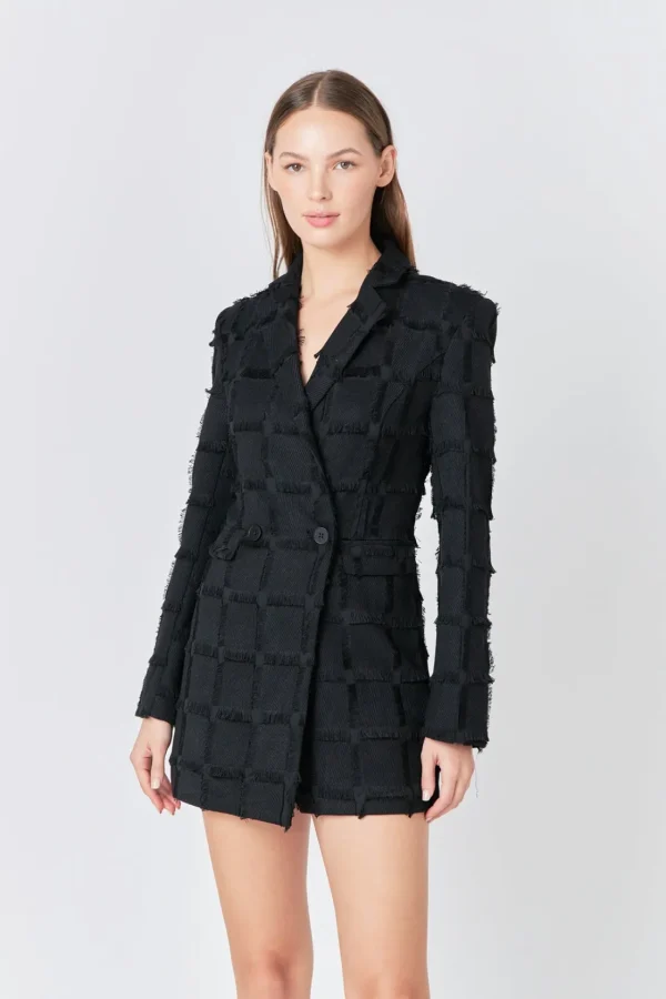 ENDLESS ROSE Blazers | Tops*- Textured Blazer Romper BLACK