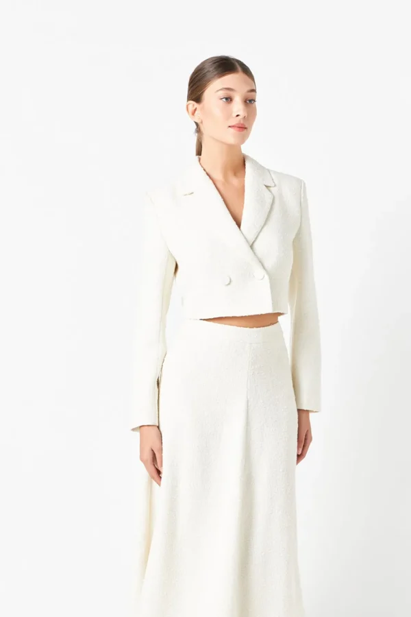 ENDLESS ROSE Blazers*- Textured Cropped Jacket CREAM