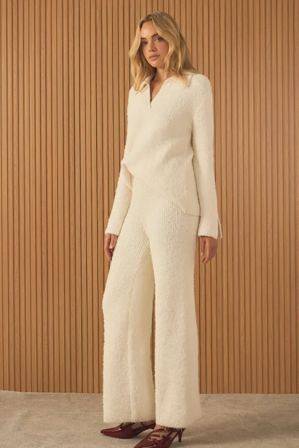 ENDLESS ROSE Sweaters & Knits | Matching Sets*- Textured Fuzzy Collared Sweater CREAM