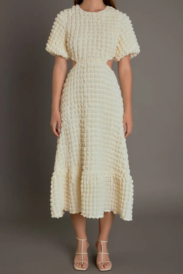 ENDLESS ROSE Puff Sleeve | Tops*- Textured Midi Dress IVORY