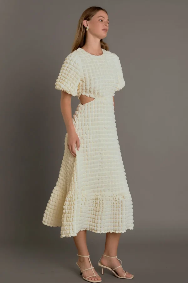 ENDLESS ROSE Puff Sleeve | Tops*- Textured Midi Dress IVORY