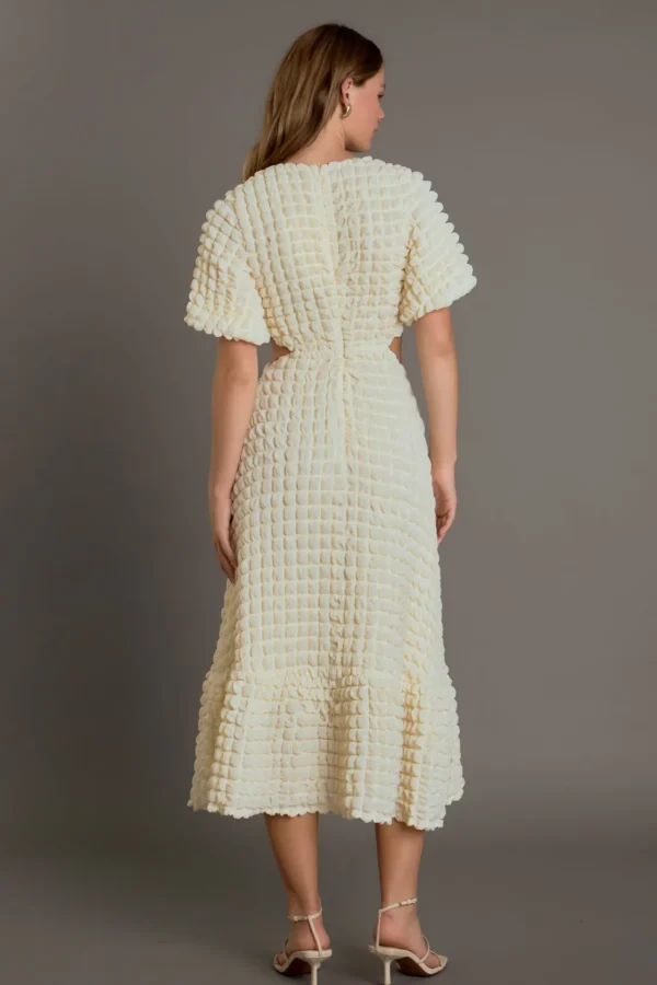 ENDLESS ROSE Puff Sleeve | Tops*- Textured Midi Dress IVORY