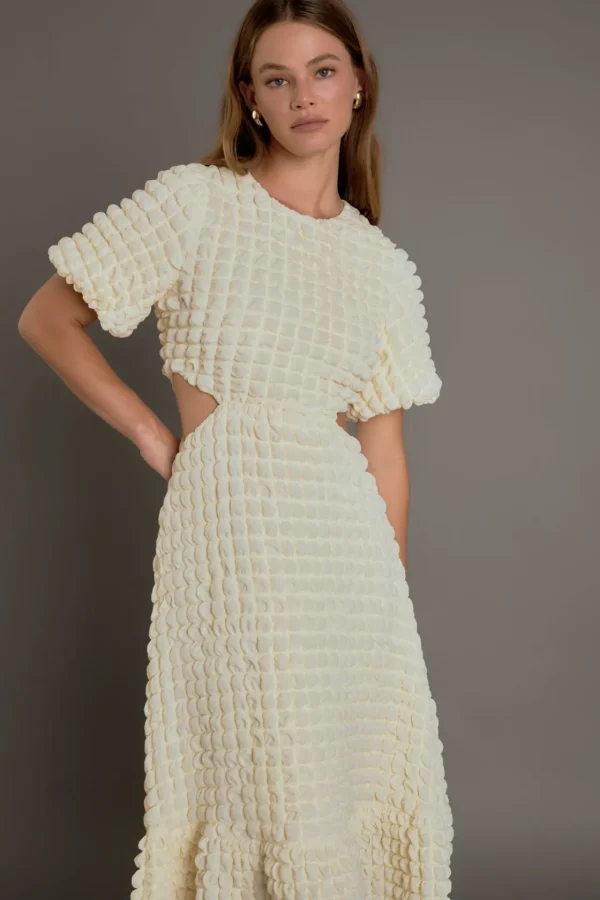 ENDLESS ROSE Puff Sleeve | Tops*- Textured Midi Dress IVORY