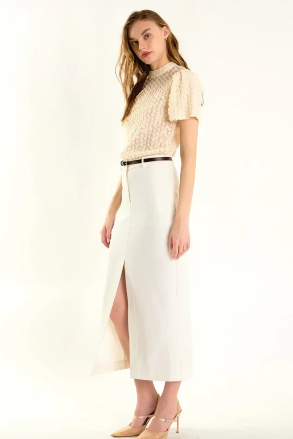 ENDLESS ROSE Tops*- Textured Mock Neck Top IVORY