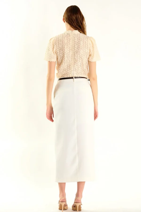 ENDLESS ROSE Tops*- Textured Mock Neck Top IVORY
