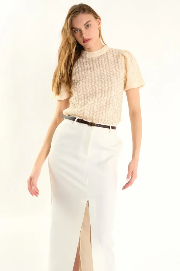 ENDLESS ROSE Tops*- Textured Mock Neck Top IVORY
