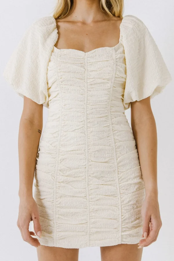 ENDLESS ROSE Tops*- Textured Off-The-Shoulder Dress IVORY