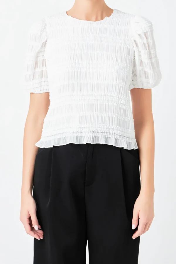 ENDLESS ROSE Tops*- Textured Puff Sleeve Top