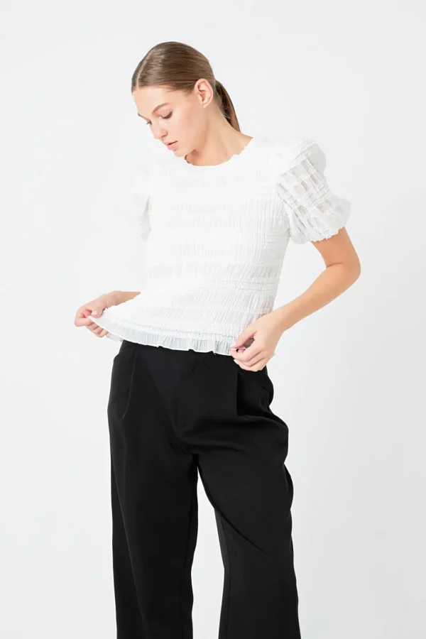 ENDLESS ROSE Tops*- Textured Puff Sleeve Top