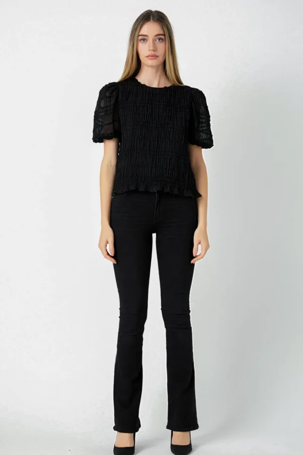 ENDLESS ROSE Tops*- Textured Puff Sleeve Top
